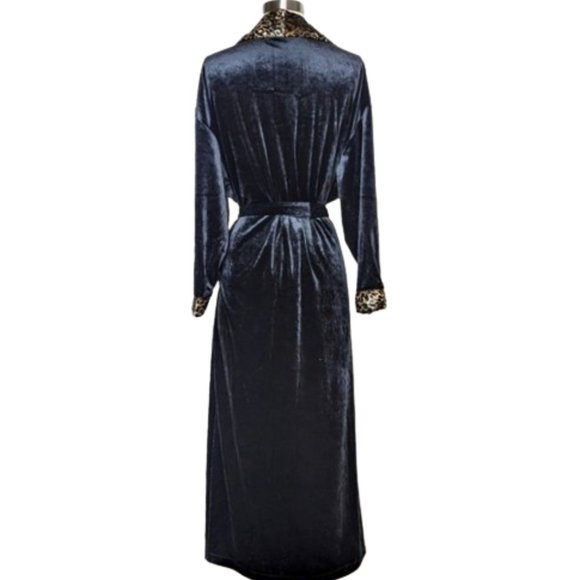 Vintage Cinema Etoile Black Velvet Robe Quilted Animal Print Collar M - Picture 12 of 12
